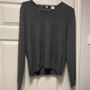 Saks Fifth 100% Cashmere V-Neck Sweater (XL-Gray)
